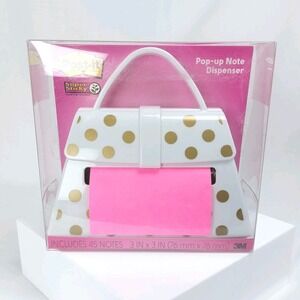 Post it Pop Up Note Dispenser White Dot Handbag Purse Weighted 3M *NEW*